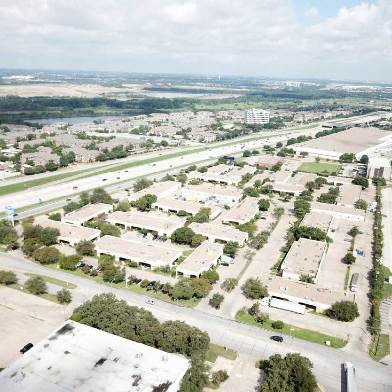aerial view of DFW Corporate Park office and warehouse park located between Dallas and Fort Worth, Texas
