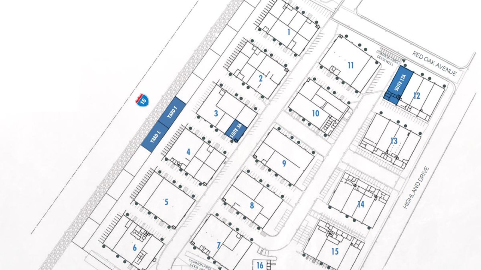 site map of Freeway 15 Industrial Park industrial units and yard space available for lease just off the Las Vegas Strip